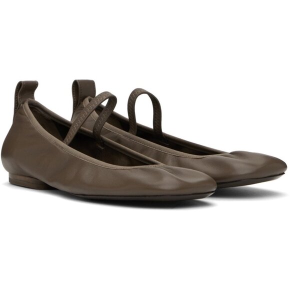 Lemaire Women’s Square-toe Leather Flat Ballerina Shoes Taupe Brown EU38 FO0138 - Picture 1 of 13
